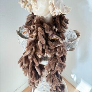 AUTHENTIC UNIQUE BURBERRY MINK SCARF WRAP W FRINGES BROWN